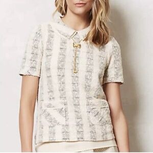 Anthropologie collared knit tweed boucle top blouse